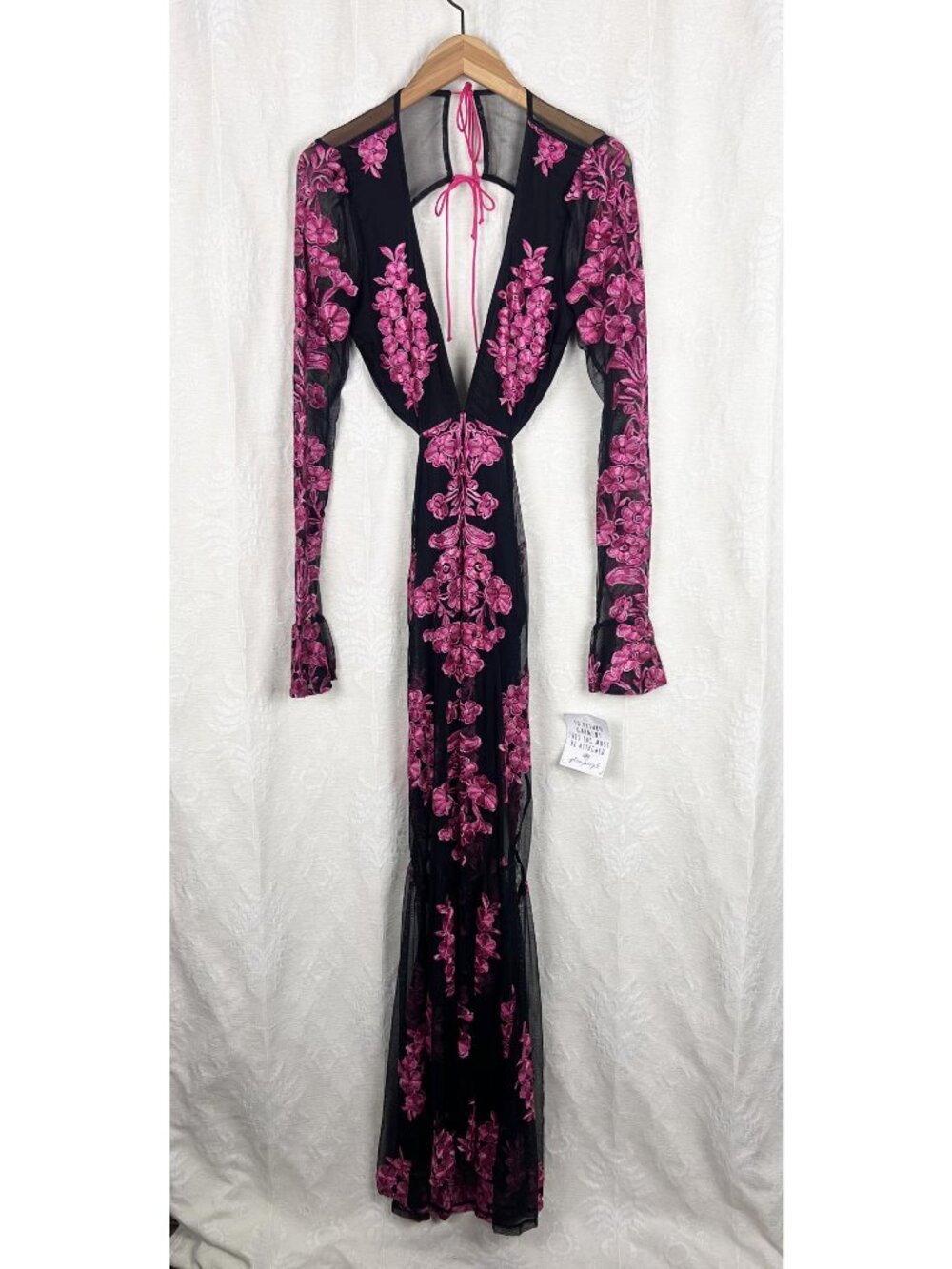 NEW For Love & Lemons Temecula Cut-Out Embroidered Lace Maxi Dress Sheer pink L - Picture 4 of 11